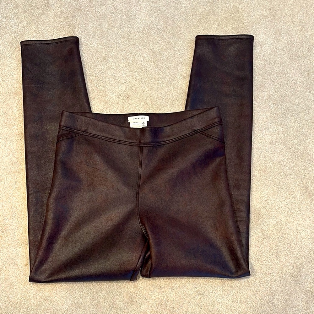 Max studio brown faux leather leggings women m